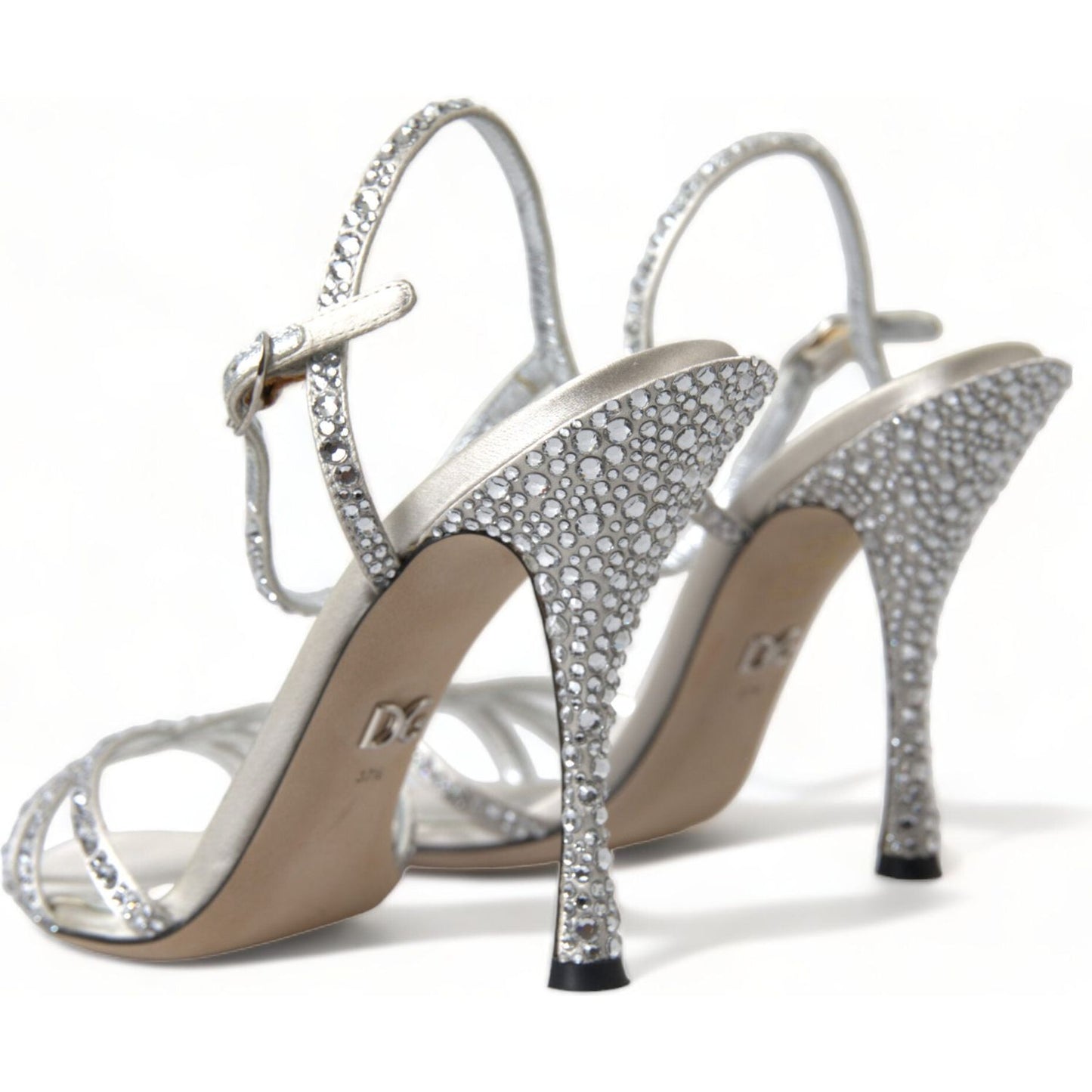 Dolce & Gabbana Silver Crystal Ankle Strap Sandals Shoes LA10368-39