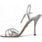 Dolce & Gabbana Silver Crystal Ankle Strap Sandals Shoes LA10368-39