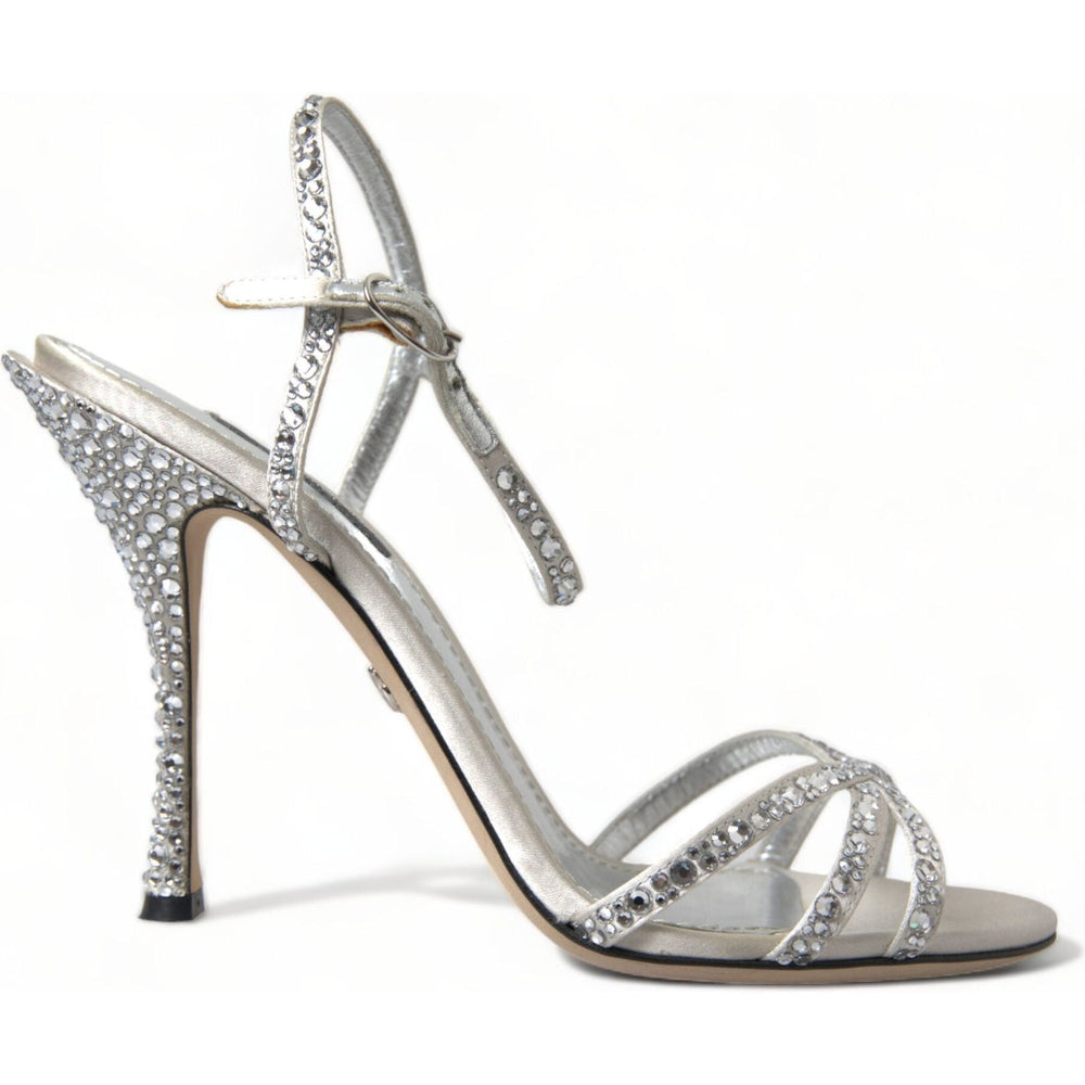 Dolce & Gabbana Silver Crystal Ankle Strap Sandals Shoes LA10368-39