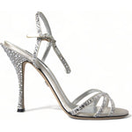 Dolce & Gabbana Silver Crystal Ankle Strap Sandals Shoes LA10368-39