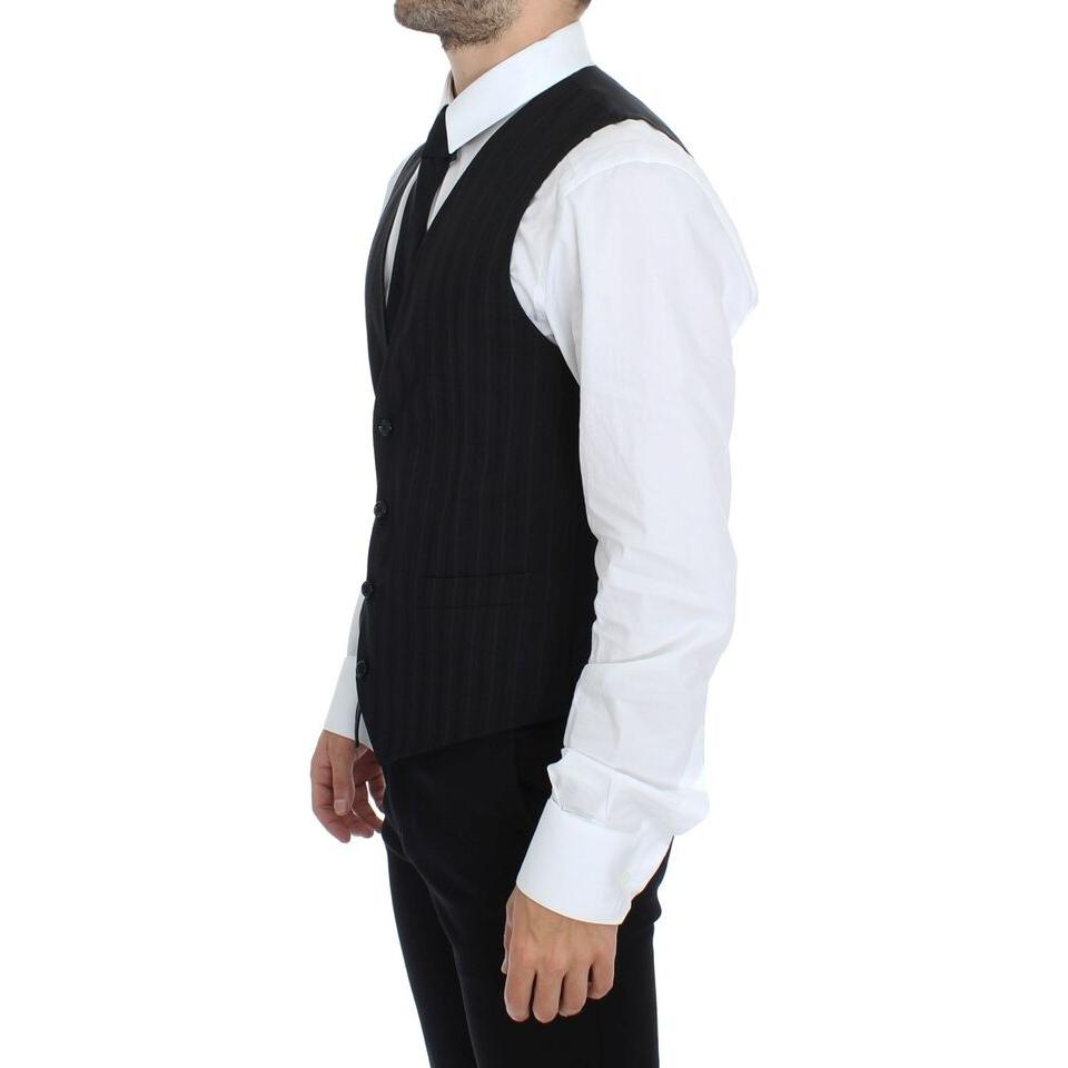 Dolce & Gabbana Elegant Striped Wool Dress Vest Dolce & Gabbana Black