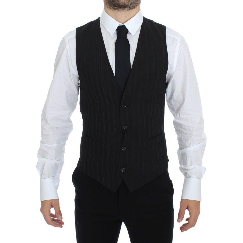 Dolce & Gabbana Elegant Striped Wool Dress Vest Dolce & Gabbana Black