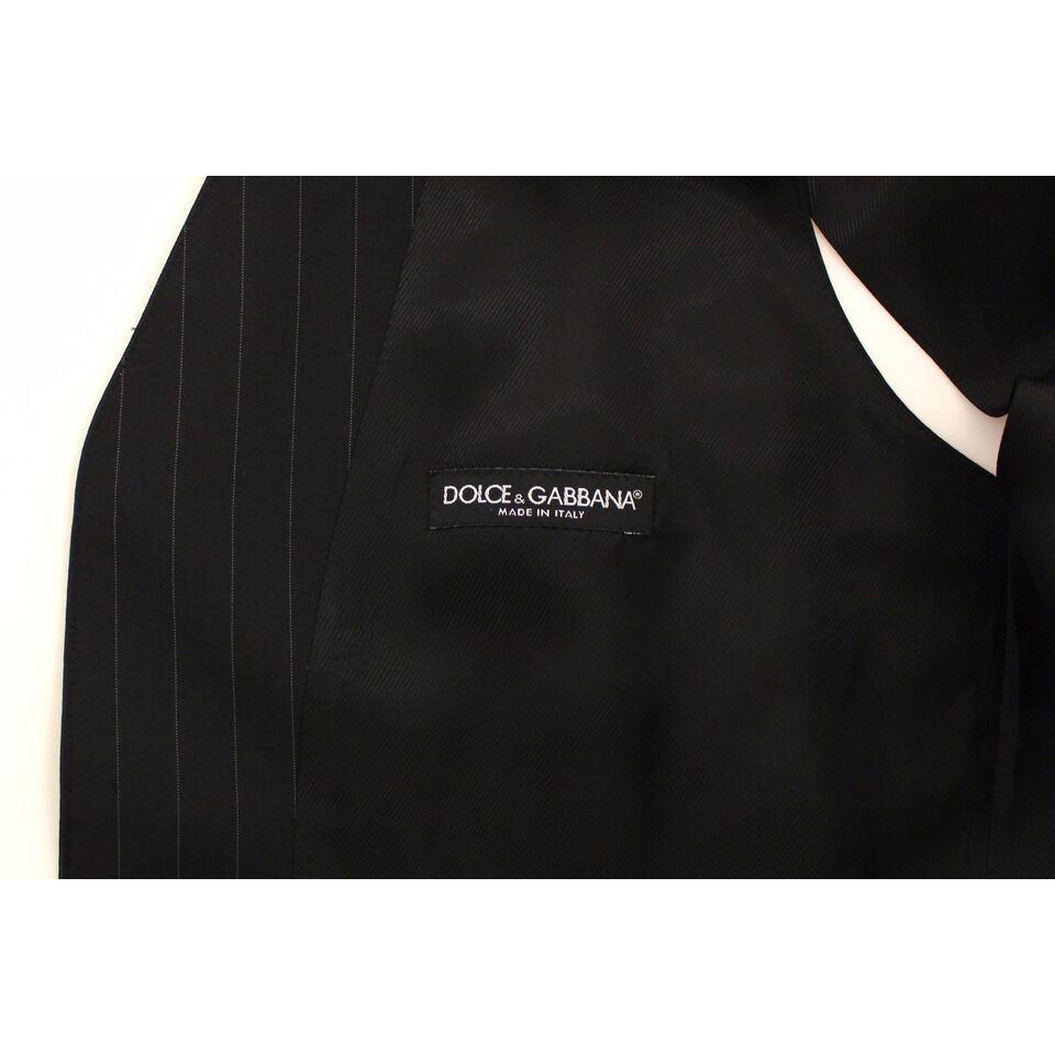 Dolce & Gabbana Chic Black Striped Wool Silk Dress Vest Dolce & Gabbana Black