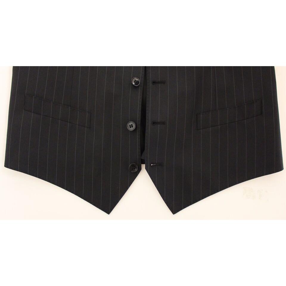 Dolce & Gabbana Chic Black Striped Wool Silk Dress Vest Dolce & Gabbana Seashell