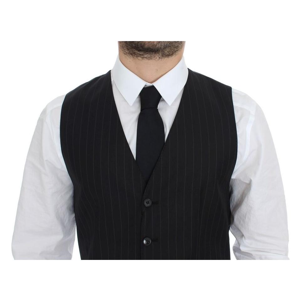 Dolce & Gabbana Chic Black Striped Wool Silk Dress Vest Dolce & Gabbana Black
