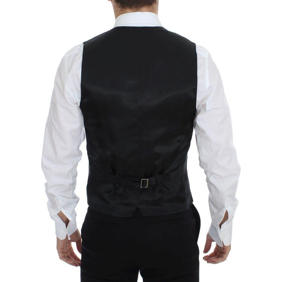 Dolce & Gabbana Chic Black Striped Wool Silk Dress Vest Dolce & Gabbana Black