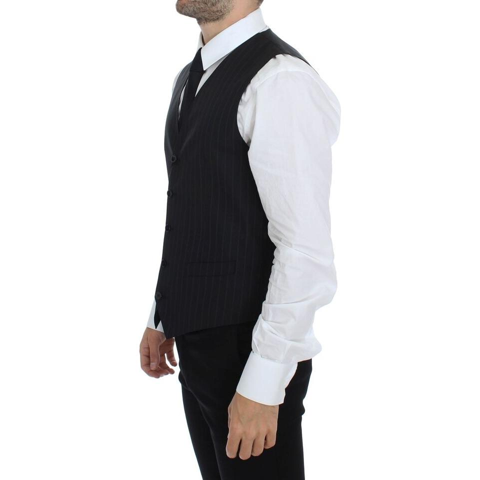 Dolce & Gabbana Chic Black Striped Wool Silk Dress Vest Dolce & Gabbana Black