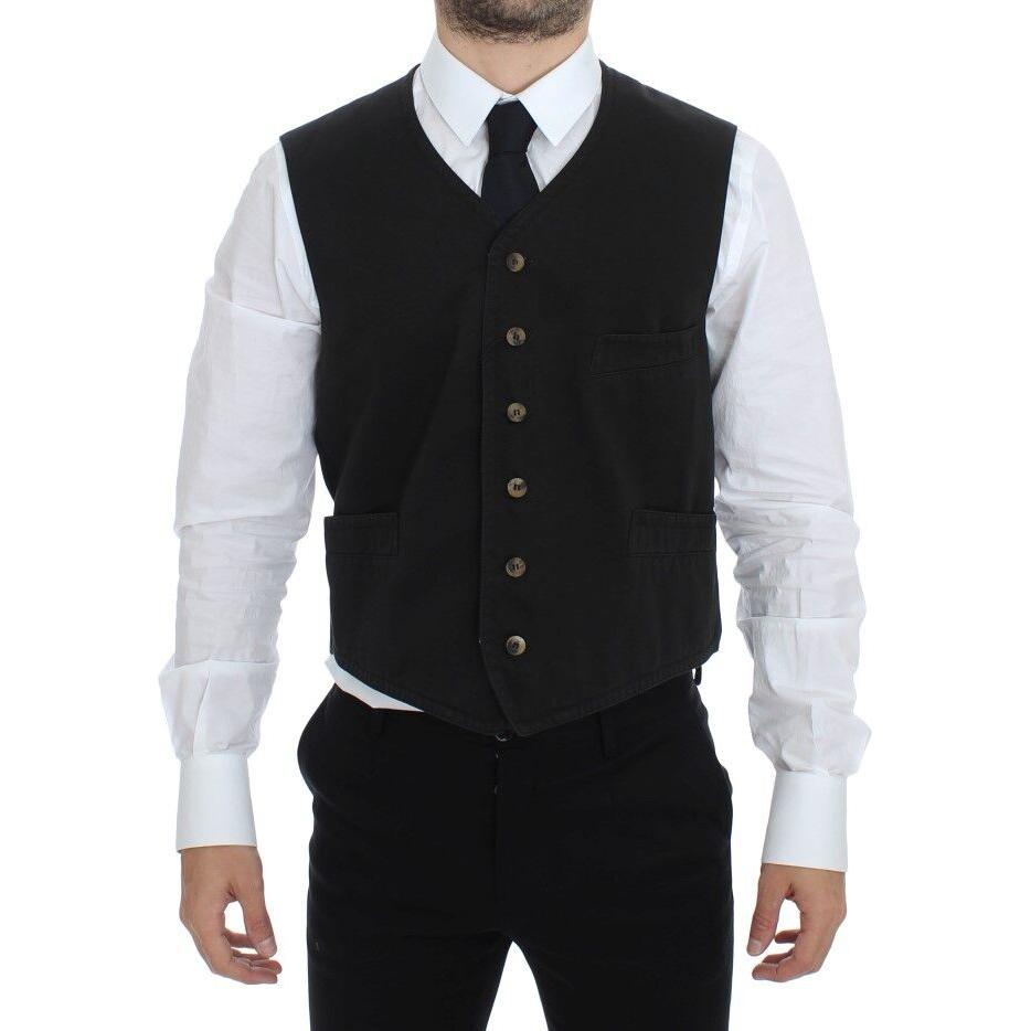 Dolce & Gabbana Elegant Black Cotton Blend Dress Vest Dolce & Gabbana Black