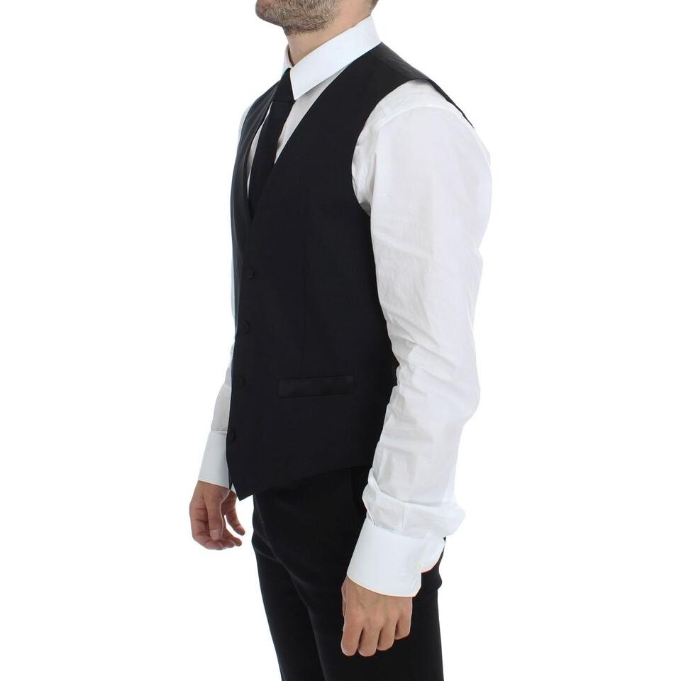 Dolce & Gabbana Elegant Silk-Wool Black Dress Vest Dolce & Gabbana Black