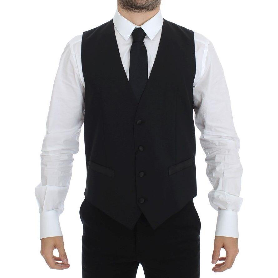 Dolce & Gabbana Elegant Silk-Wool Black Dress Vest Dolce & Gabbana Black
