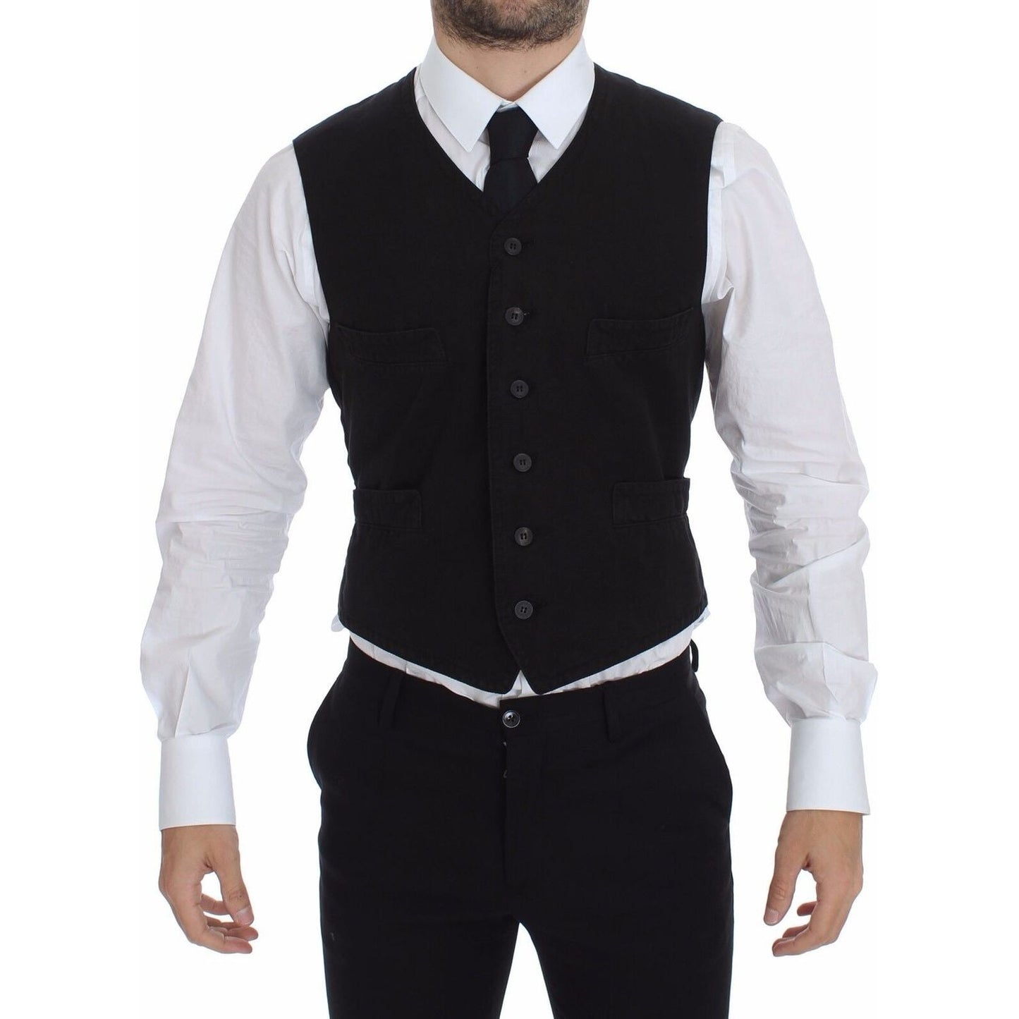 Dolce & Gabbana Elegant Black Cotton Blend Dress Vest Dolce & Gabbana Black