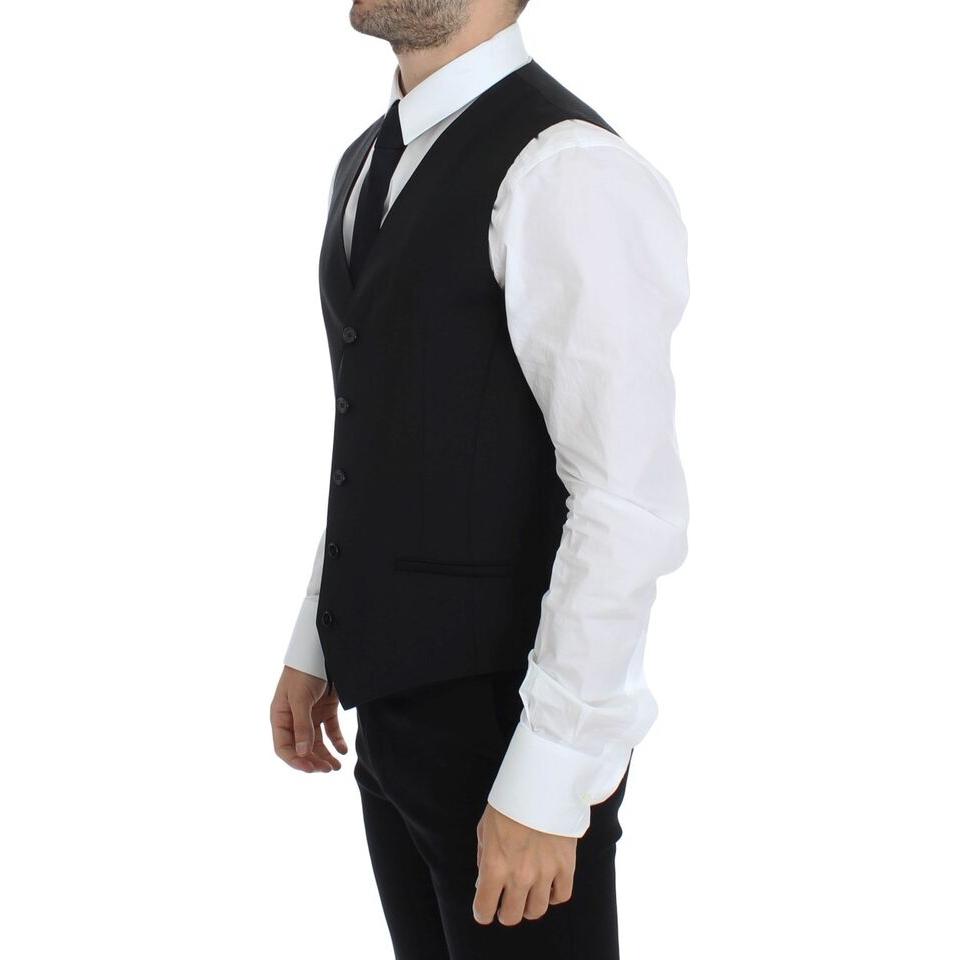Dolce & Gabbana Elegant Black Wool Silk Dress Vest Dolce & Gabbana Light Gray