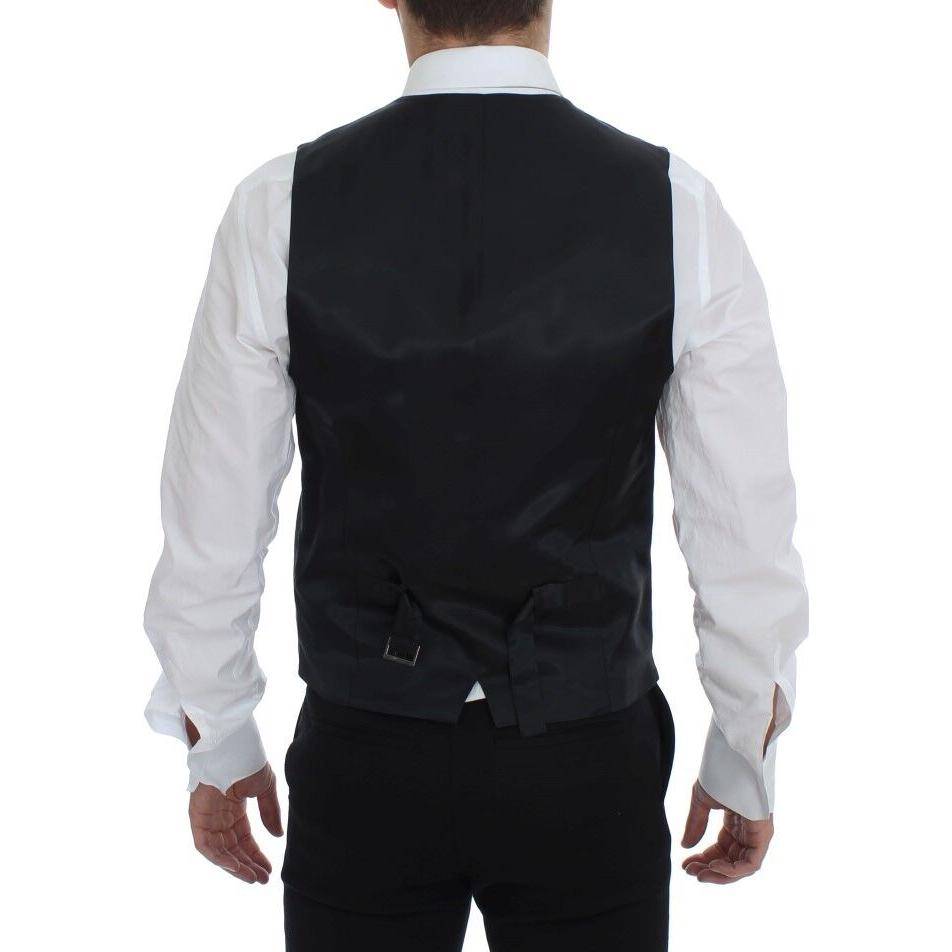 Dolce & Gabbana Elegant Black Striped Wool Dress Vest Dolce & Gabbana Black