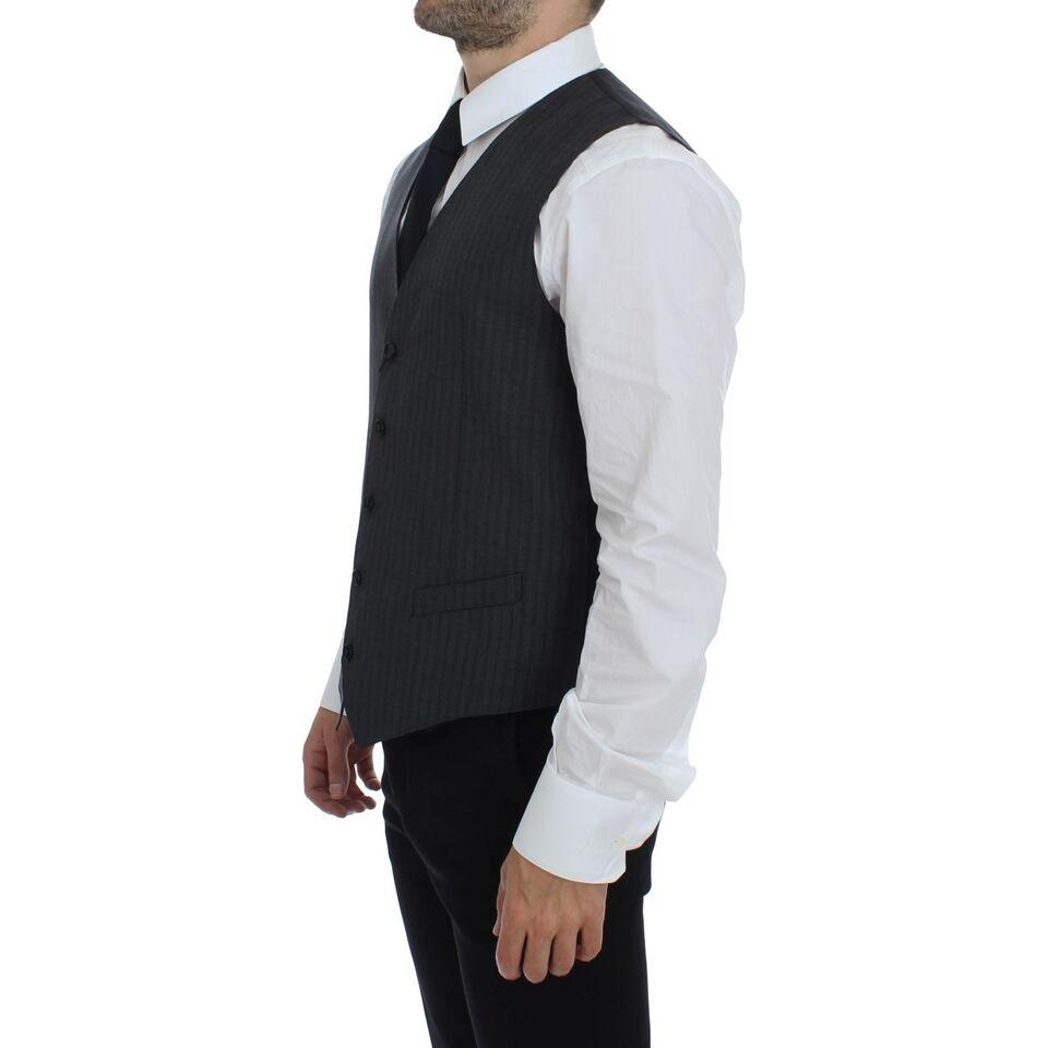 Dolce & Gabbana Elegant Black Striped Wool Dress Vest Dolce & Gabbana Dark Slate Gray