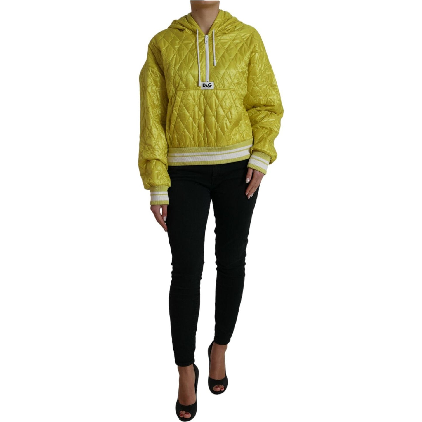 Dolce & Gabbana Yellow Nylon Quilted Hooded Pullover Jacket JKT3734-40