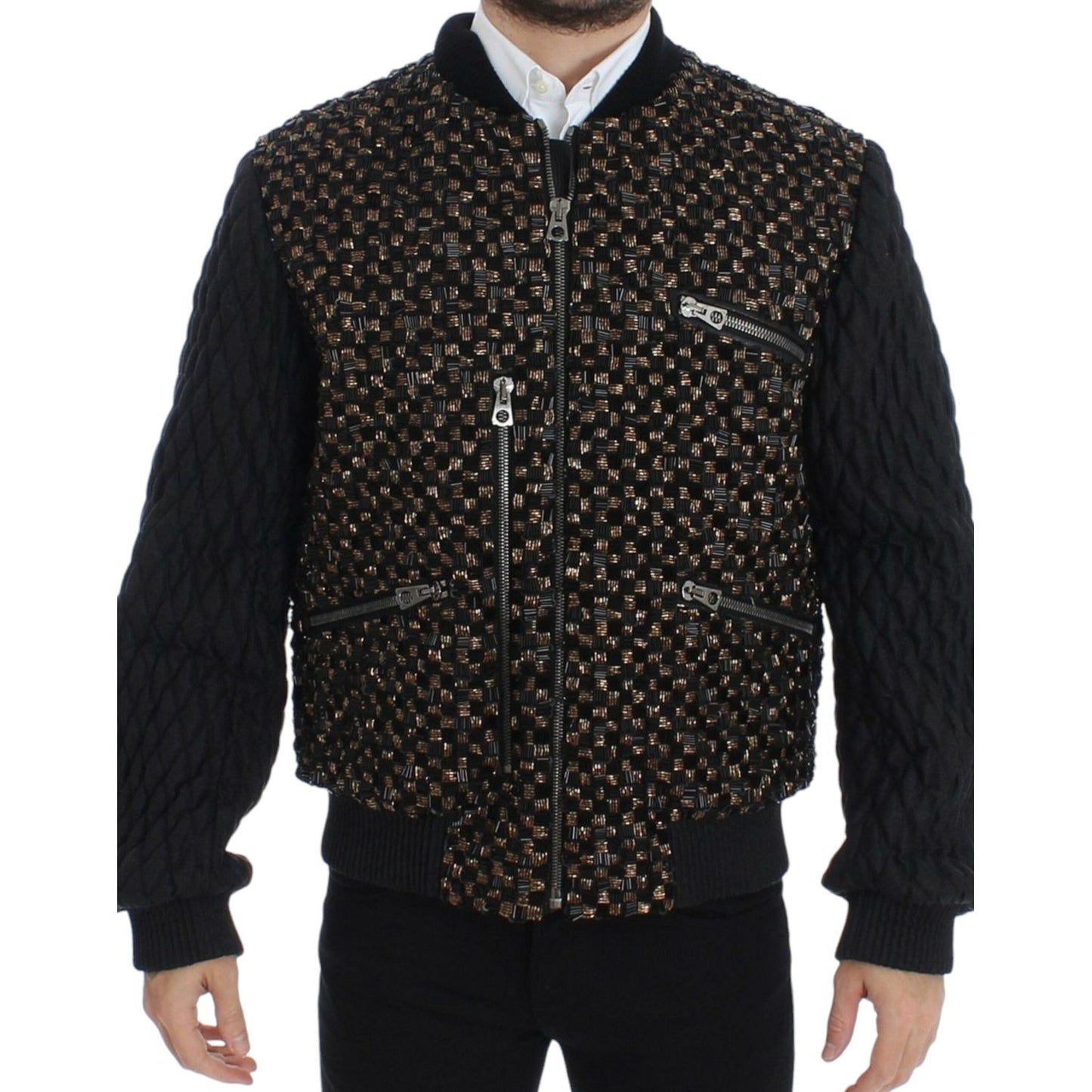 Dolce & Gabbana Elegant Black Sequined Designer Jacket Coats & Jackets Dolce & Gabbana Black