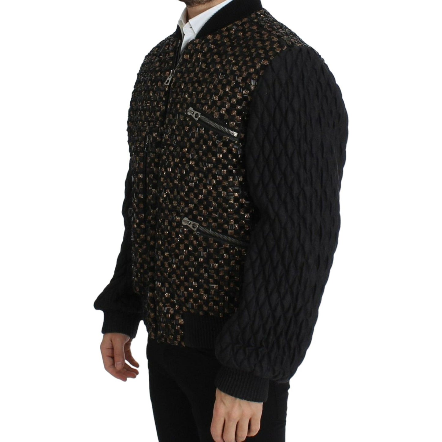 Dolce & Gabbana Elegant Black Sequined Designer Jacket Coats & Jackets Dolce & Gabbana Black