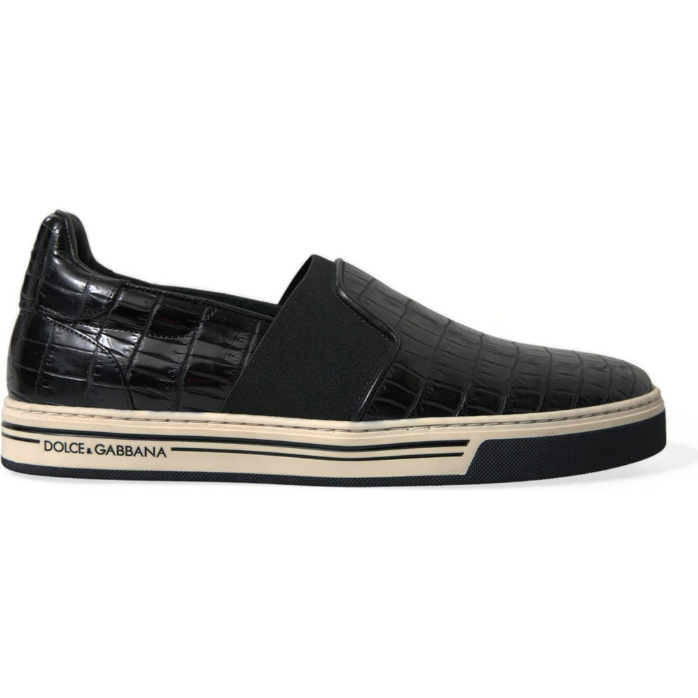 Dolce & Gabbana Black Croc Exotic Leather Sneakers Shoes MV5416-40