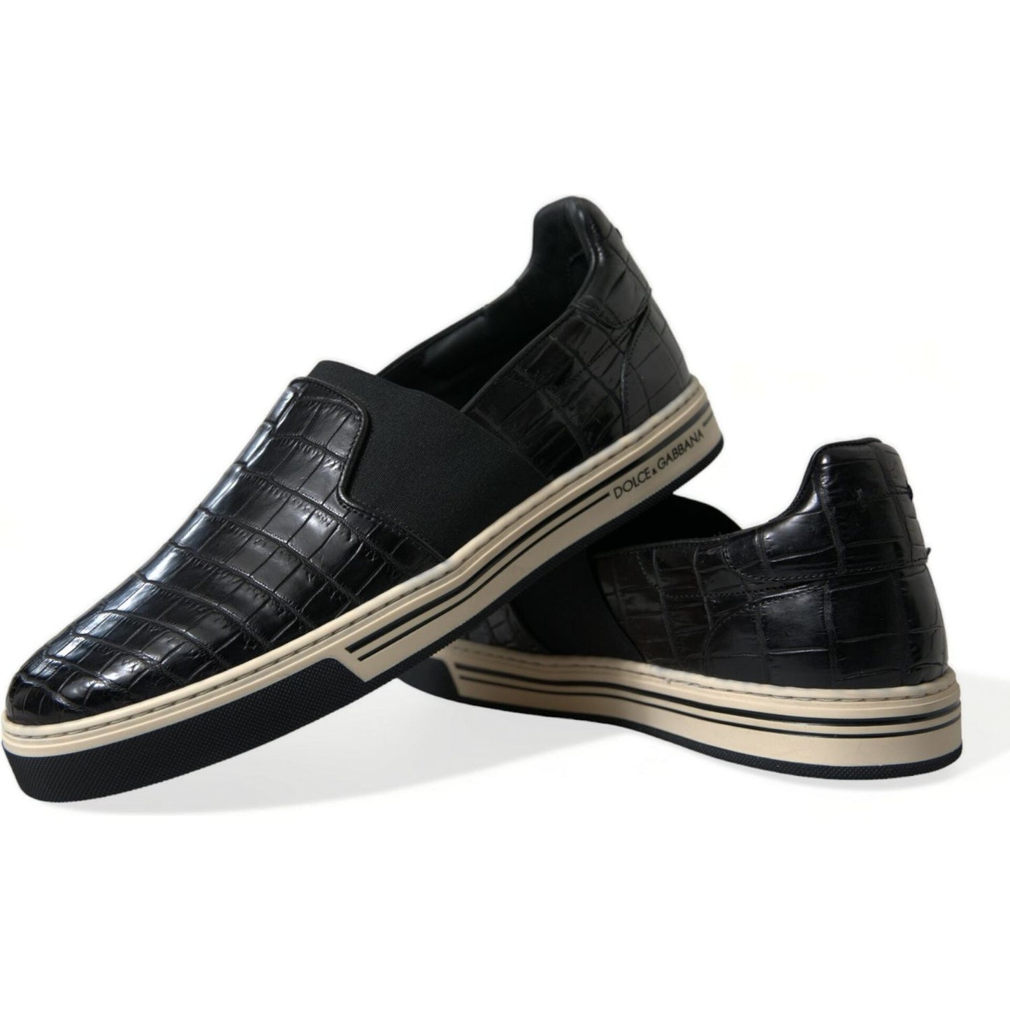 Dolce & Gabbana Black Croc Exotic Leather Sneakers Shoes MV5416-40