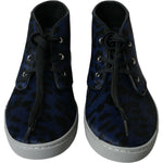 Dolce & Gabbana Blue Calfskin Leopard Mid Top Sneakers Shoes MV5435-43