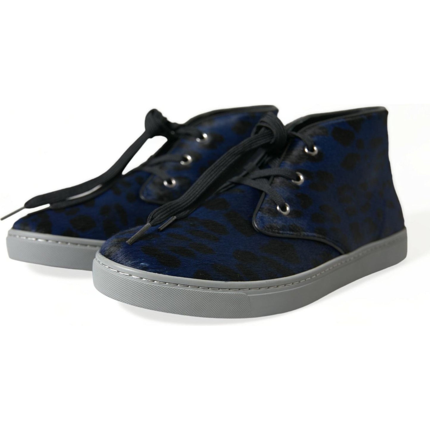 Dolce & Gabbana Blue Calfskin Leopard Mid Top Sneakers Shoes MV5435-43