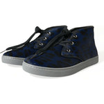 Dolce & Gabbana Blue Calfskin Leopard Mid Top Sneakers Shoes MV5435-43