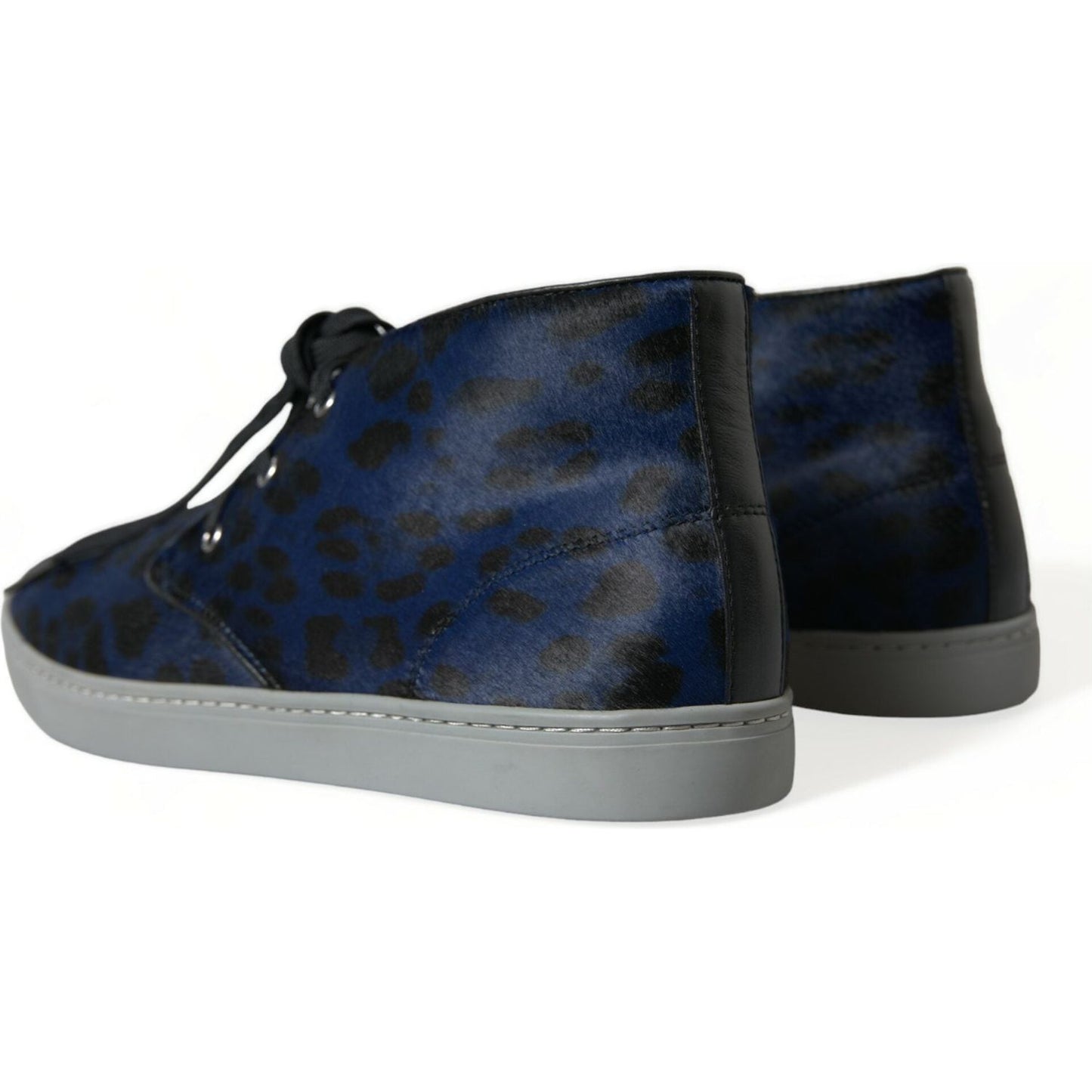 Dolce & Gabbana Blue Calfskin Leopard Mid Top Sneakers Shoes MV5435-43