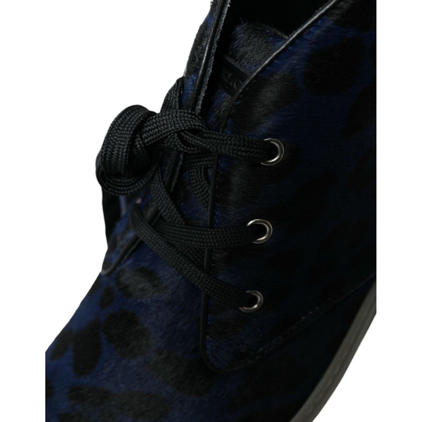 Dolce & Gabbana Blue Calfskin Leopard Mid Top Sneakers Shoes MV5435-43