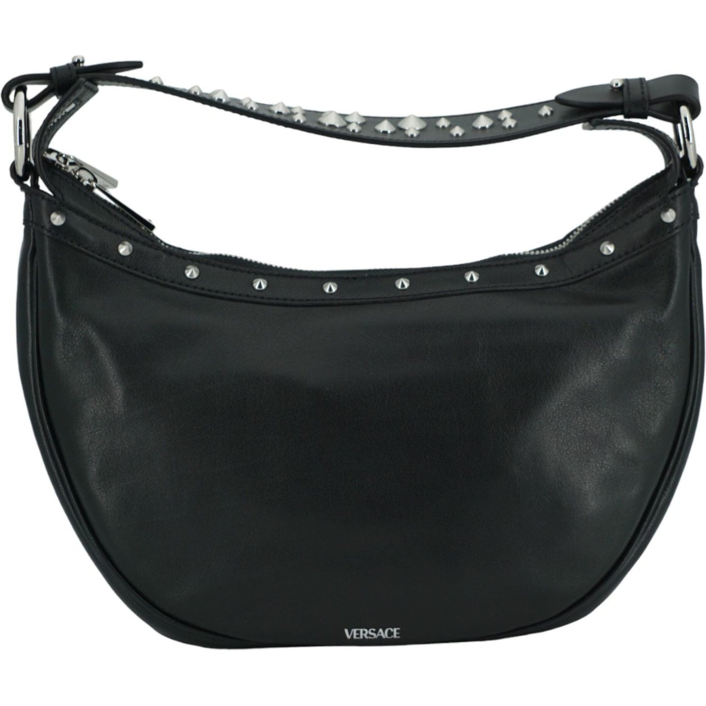 Versace Elegant Black Leather Hobo Shoulder Bag 8056204137471