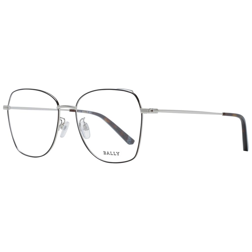 Bally Black Women Glasses Frame in full-rim metal, square style with demo plastic lenses. Size 54-16-145, branded case included.