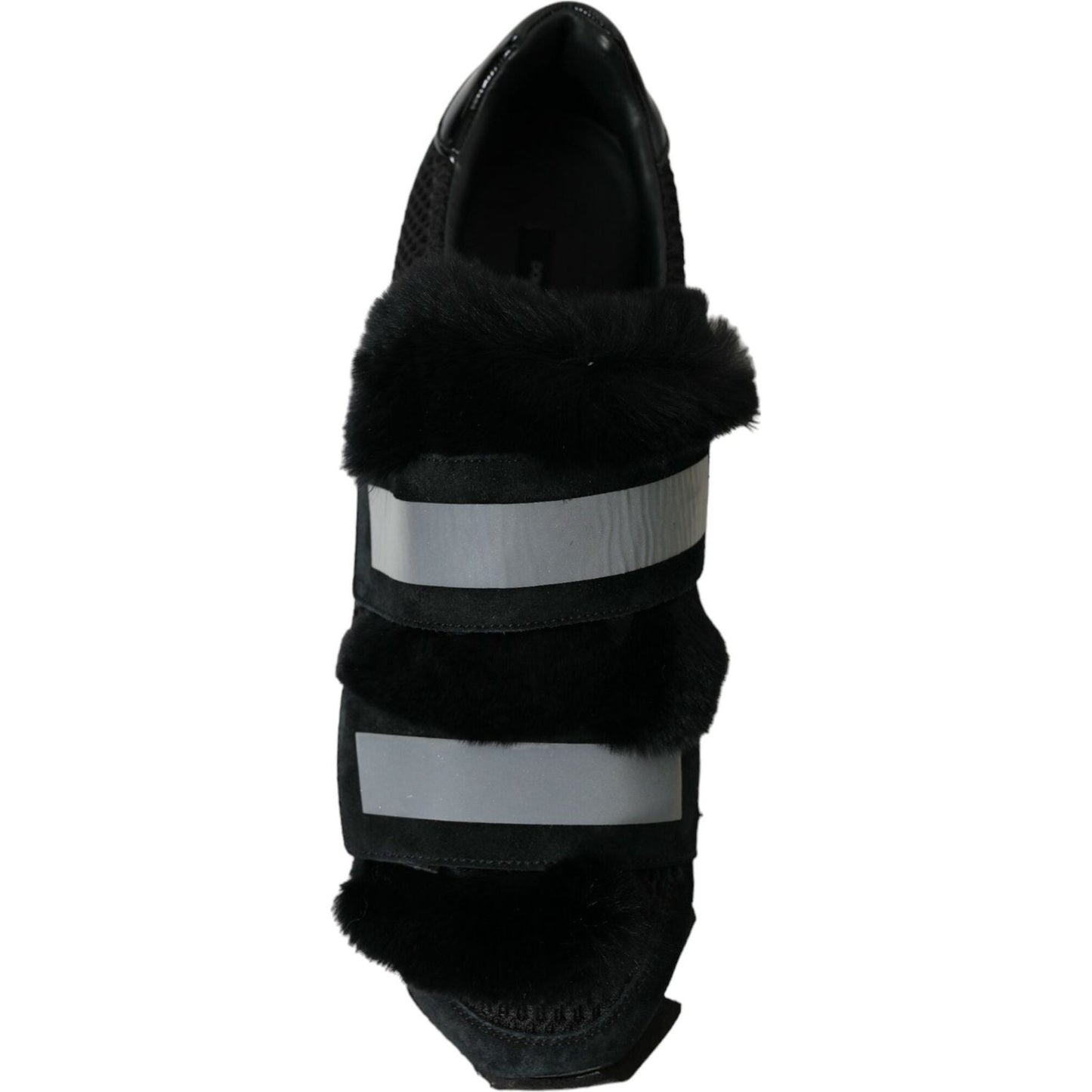 Dolce & Gabbana Black Fur Embellished Suede Sneakers Shoes MV5524-44