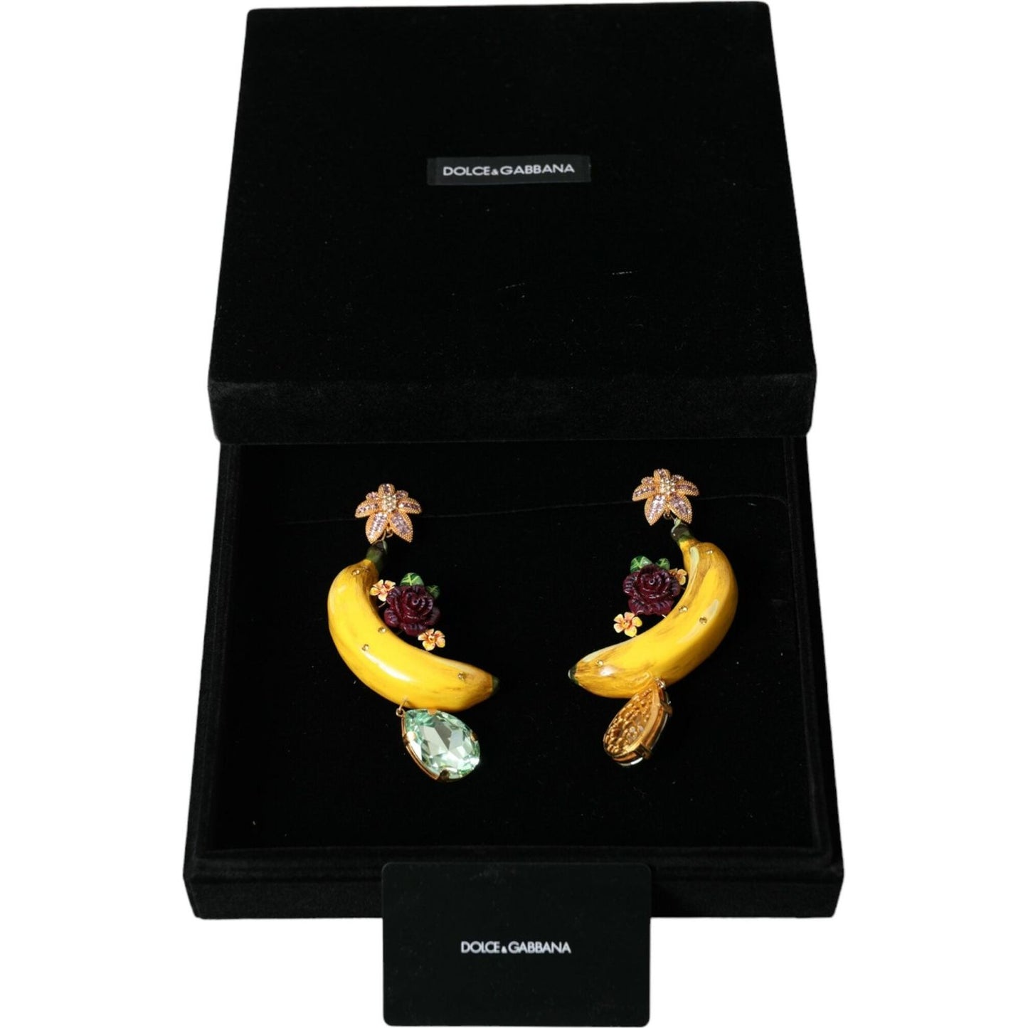 Dolce & Gabbana Gold Brass Crystal Banana Clip-on Jewelry Dangling Earrings SMY101215