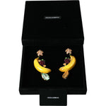 Dolce & Gabbana Gold Brass Crystal Banana Clip-on Jewelry Dangling Earrings SMY101215