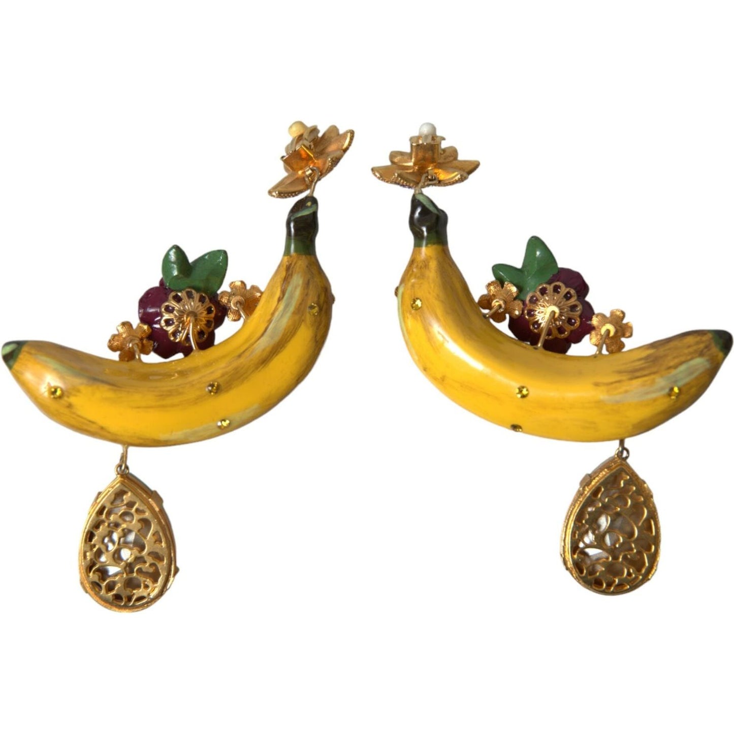 Dolce & Gabbana Gold Brass Crystal Banana Clip-on Jewelry Dangling Earrings SMY101215