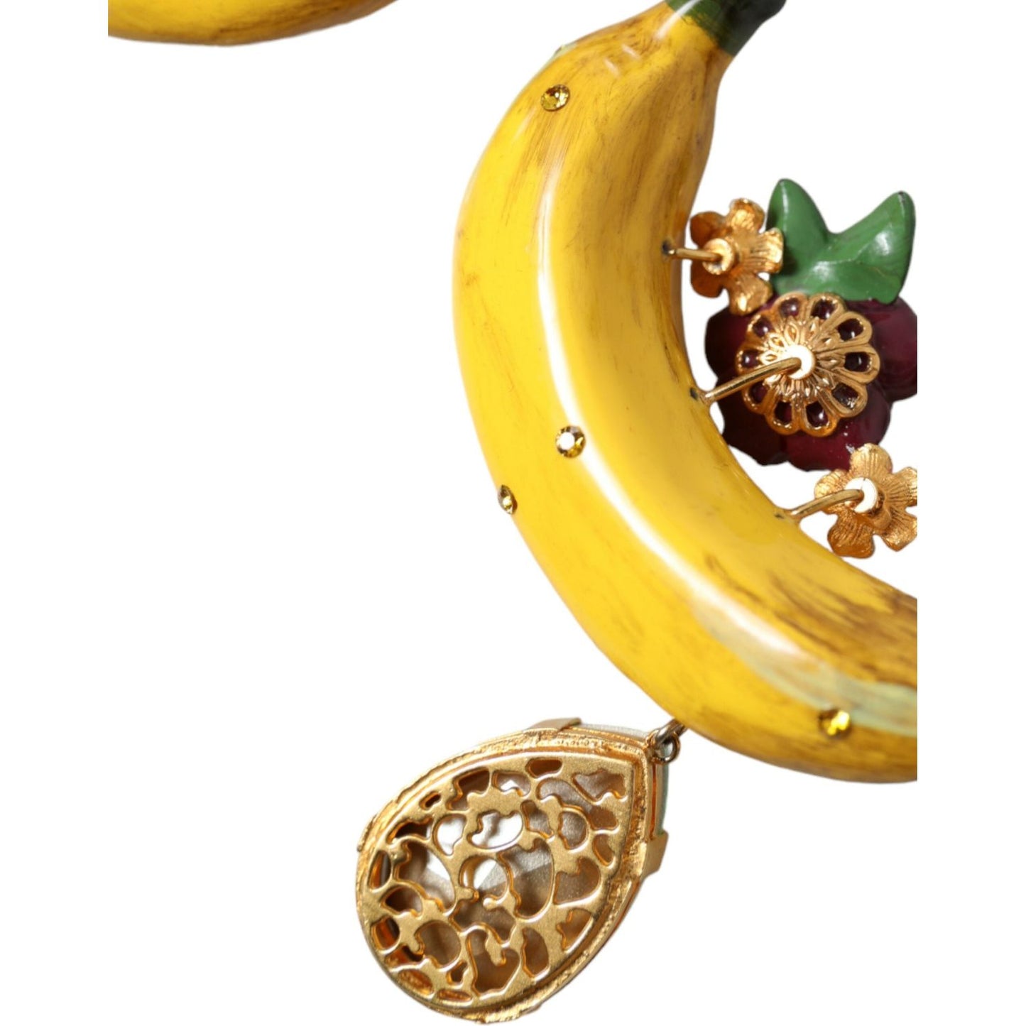 Dolce & Gabbana Gold Brass Crystal Banana Clip-on Jewelry Dangling Earrings SMY101215