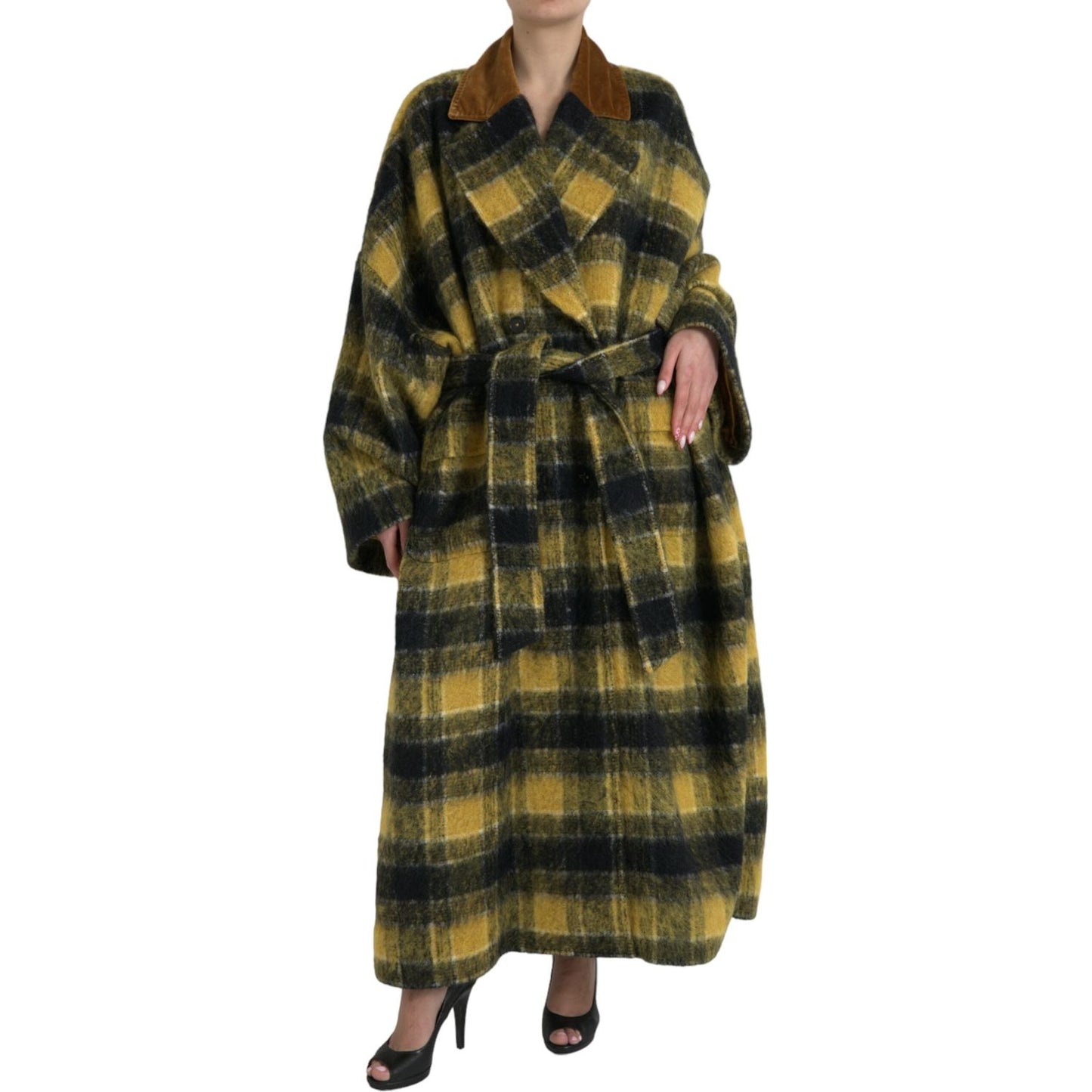 Dolce & Gabbana Yellow Checkered Long Sleeve Coat Jacket JKT4059-40