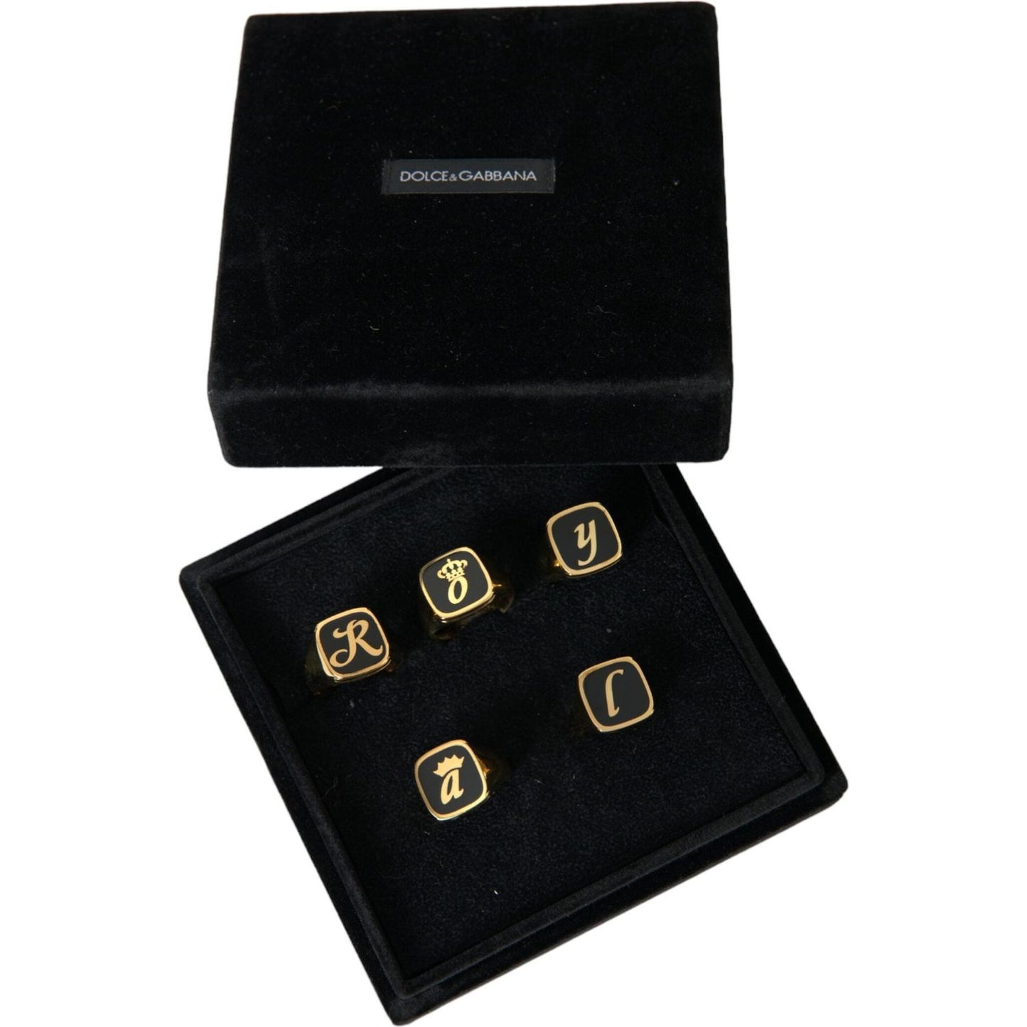 Dolce & Gabbana Gold Brass ROYAL Enamel Set of 5 Ring Ring