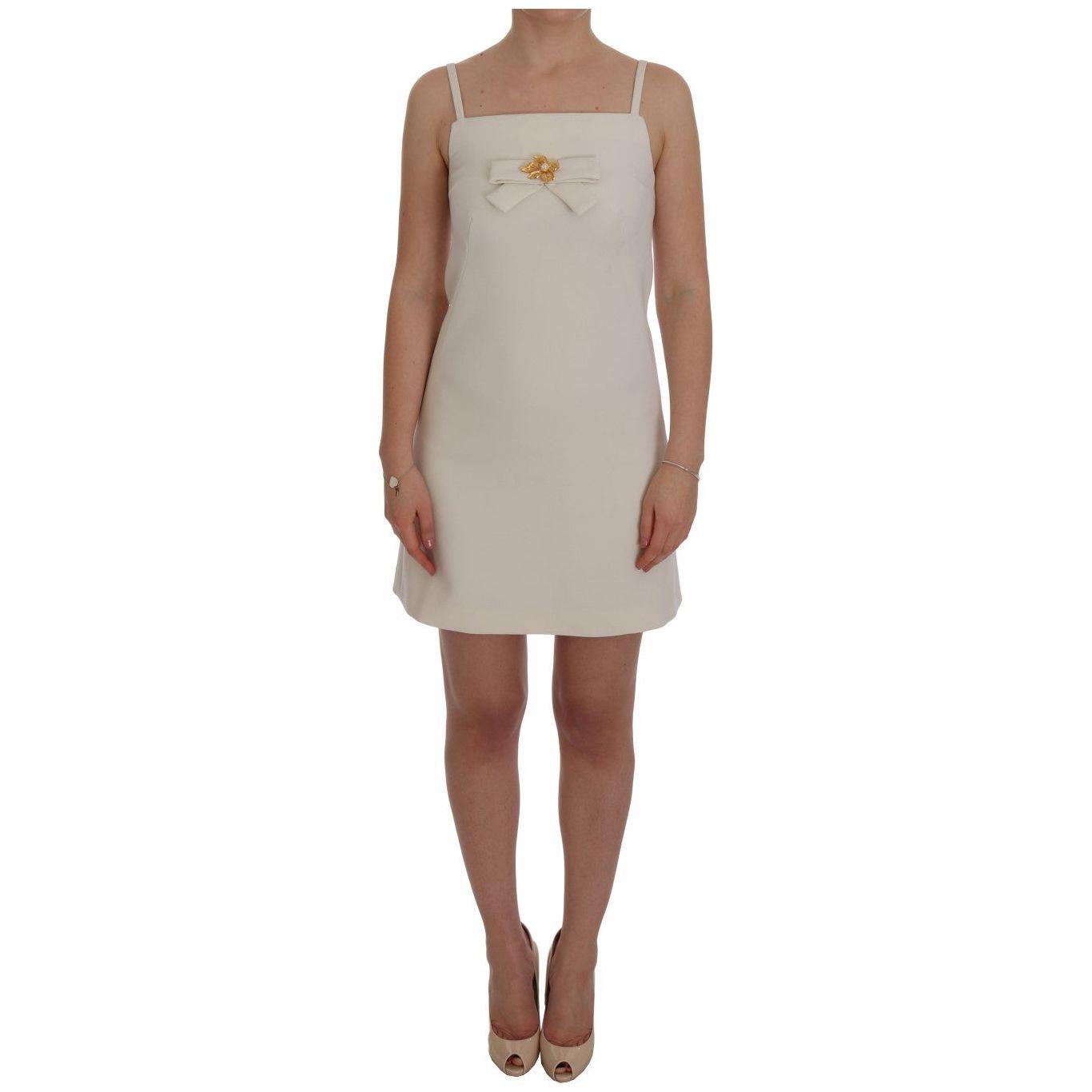 Dolce & Gabbana Elegant White Wool Shift Dress with Gold Brooch Dolce & Gabbana Rosy Brown