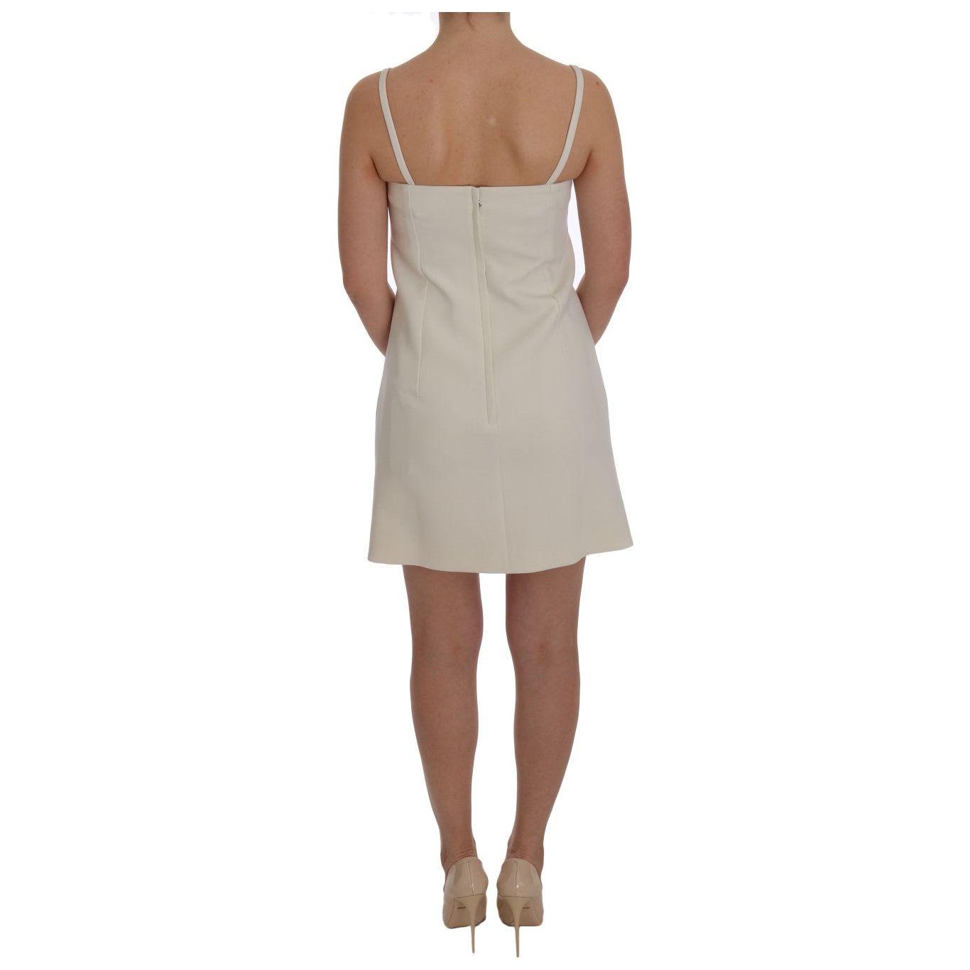 Dolce & Gabbana Elegant White Wool Shift Dress with Gold Brooch Dolce & Gabbana Rosy Brown