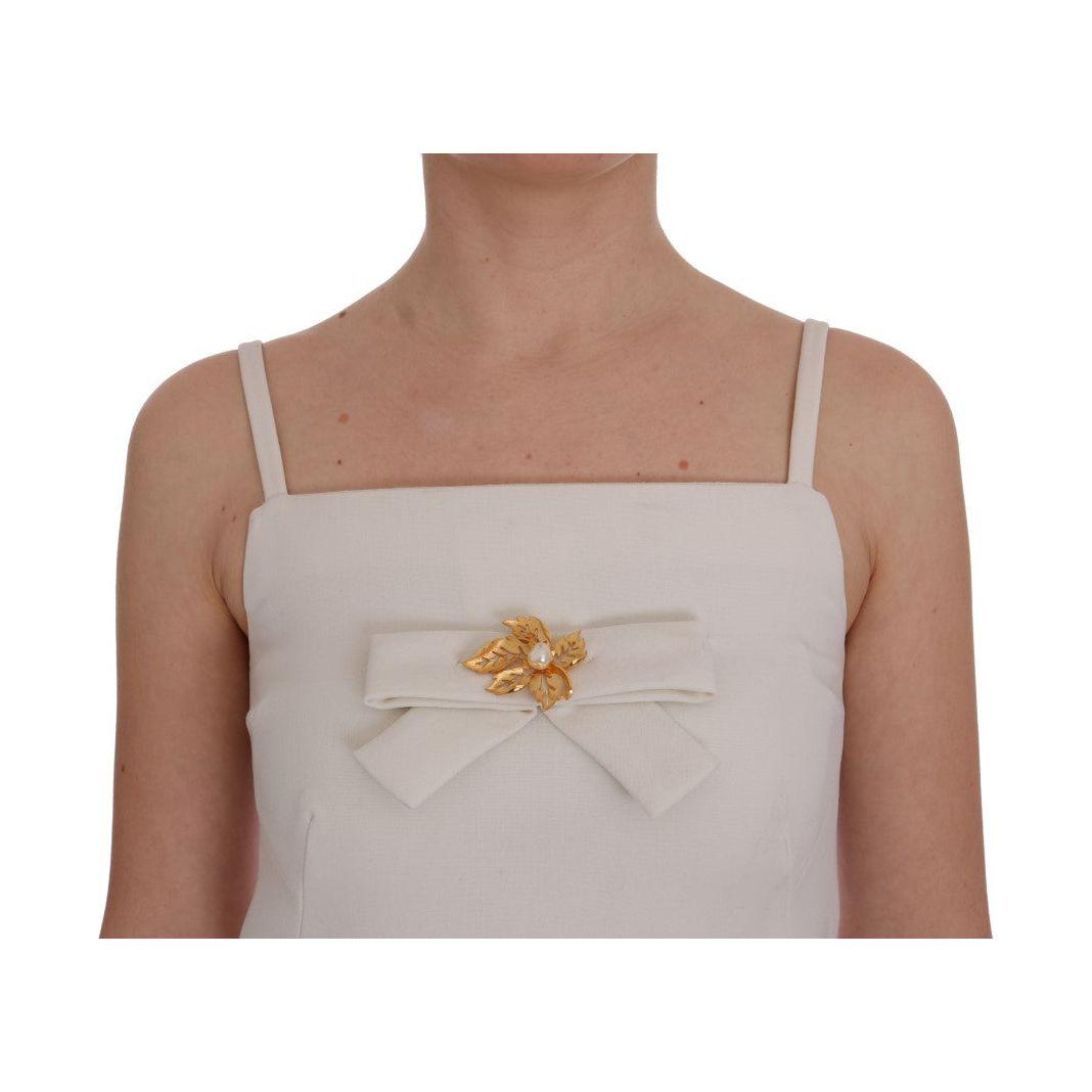 Dolce & Gabbana Elegant White Wool Shift Dress with Gold Brooch Dolce & Gabbana Rosy Brown