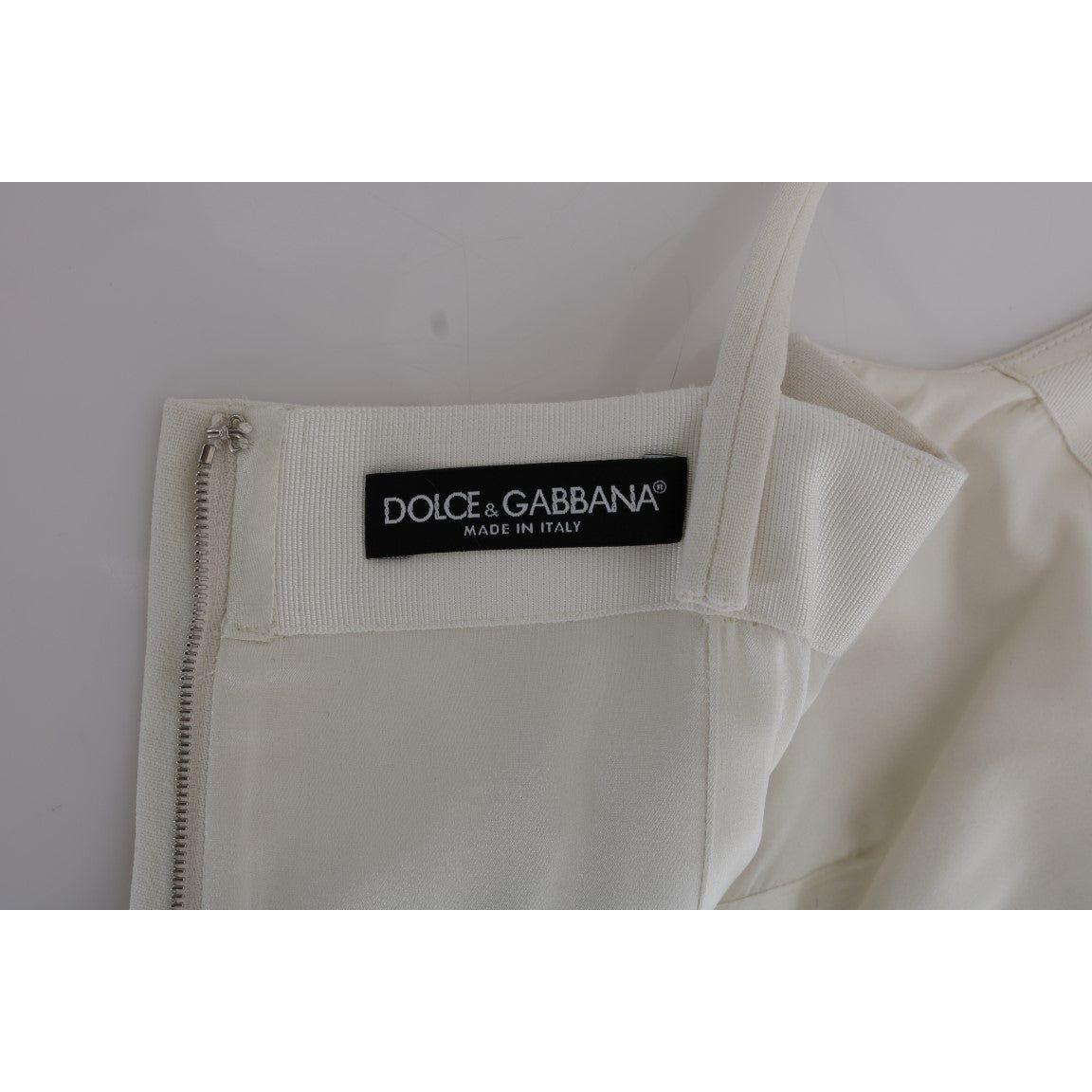 Dolce & Gabbana Elegant White Wool Shift Dress with Gold Brooch Dolce & Gabbana Light Slate Gray
