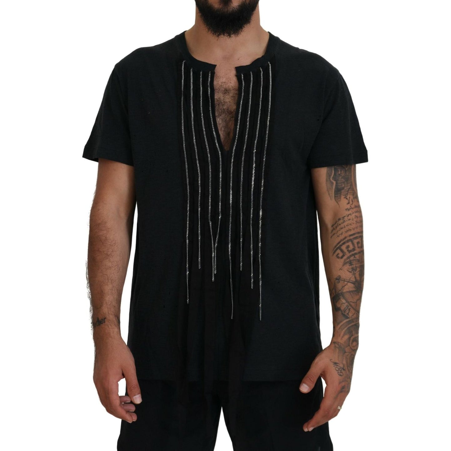 Dsquared² Black Chain Embellished Cotton Short Sleeve T-shirt Dsquared² Black