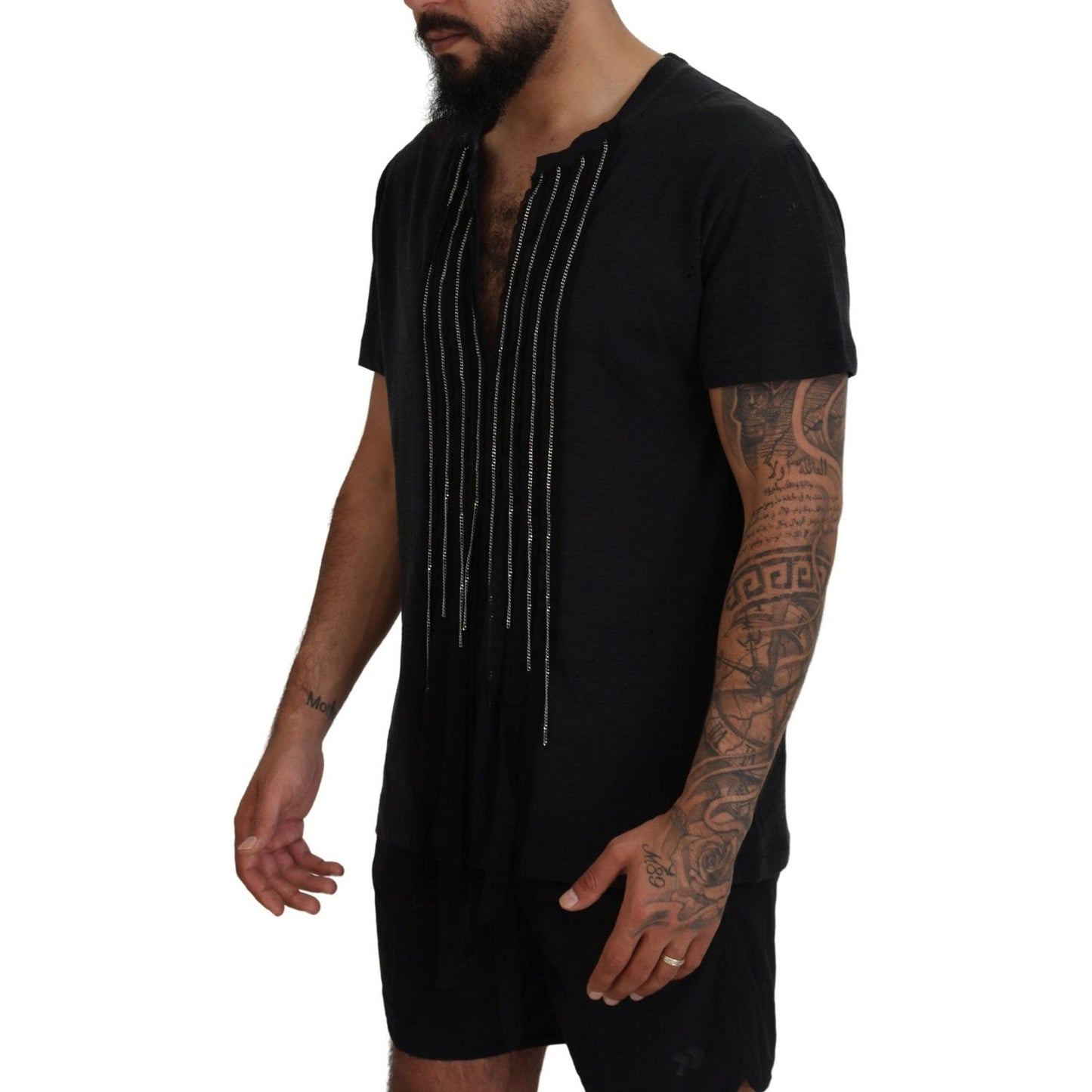 Dsquared² Black Chain Embellished Cotton Short Sleeve T-shirt Dsquared² Black