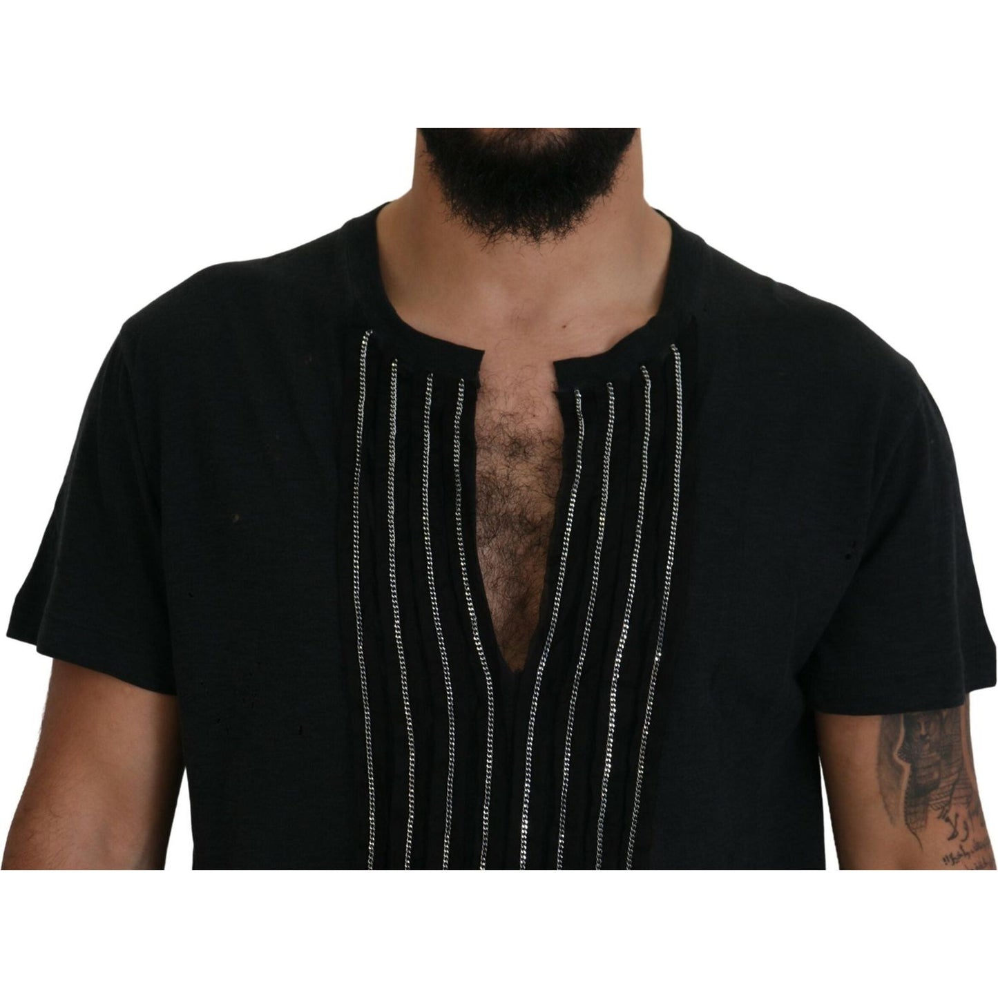 Dsquared² Black Chain Embellished Cotton Short Sleeve T-shirt Dsquared² Black