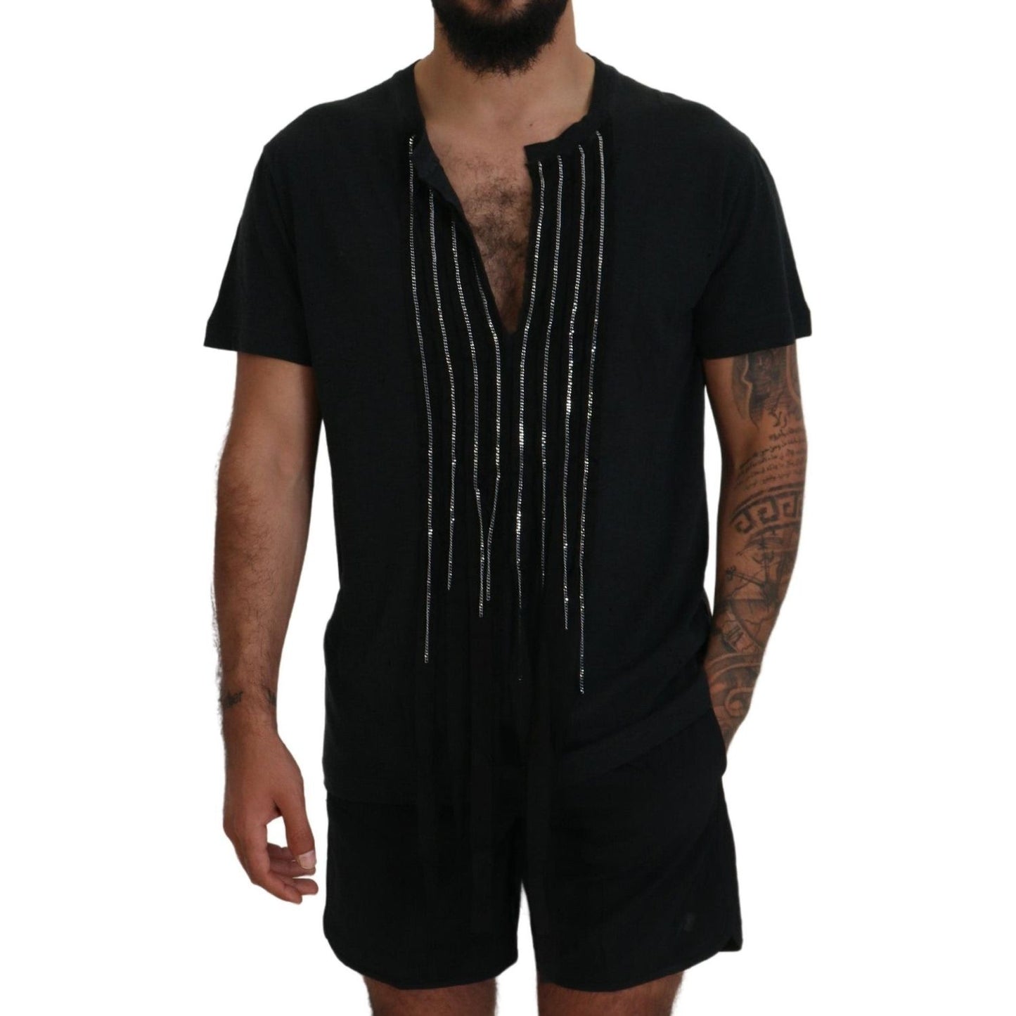Dsquared² Black Chain Embellished Cotton Short Sleeve T-shirt Dsquared² Black