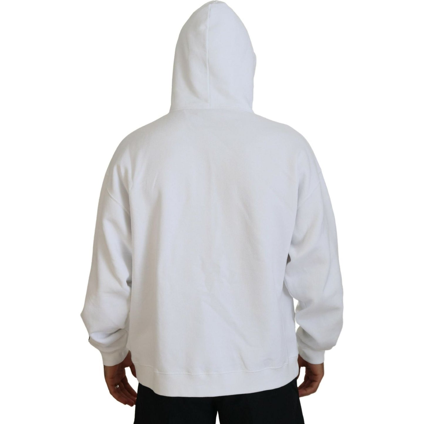 Dsquared² White Cotton Hooded Printed Men Pullover Sweater Dsquared² Light Gray