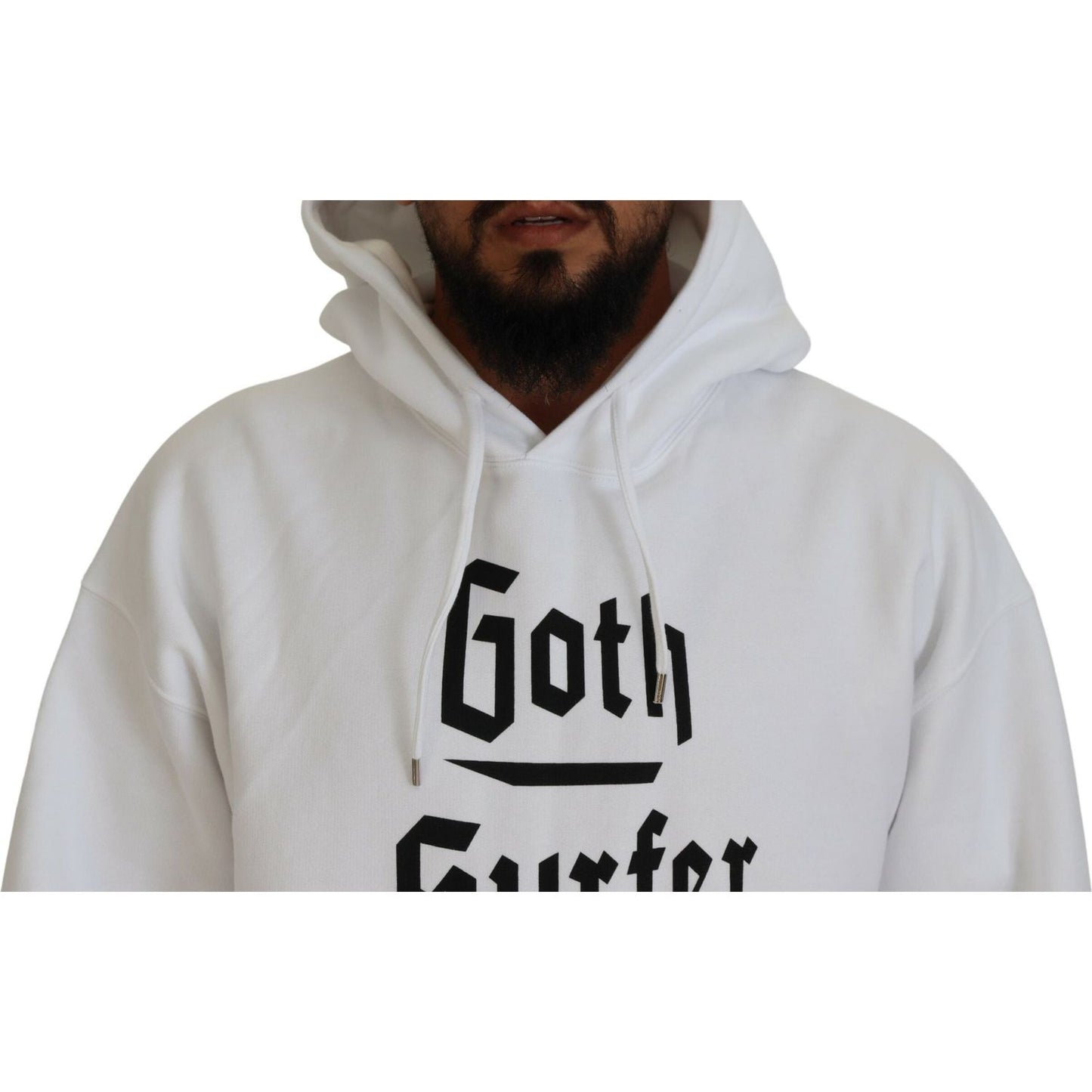 Dsquared² White Cotton Hooded Printed Men Pullover Sweater Dsquared² Gray