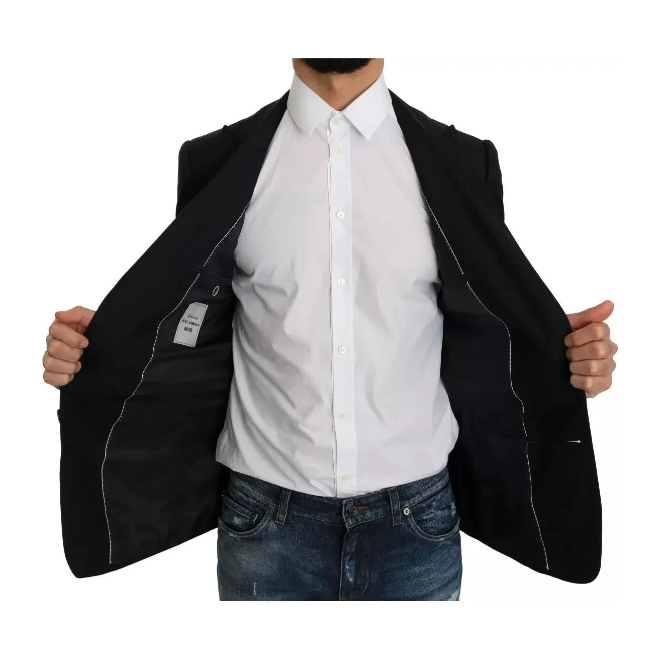 Dolce & Gabbana Blue Jacquard Slim Floral Jacket Blazer Dolce & Gabbana Black
