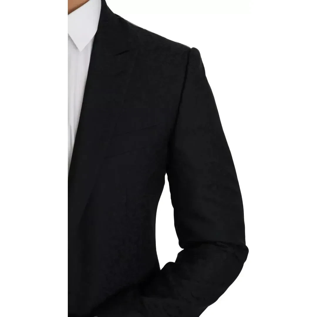 Dolce & Gabbana Blue Jacquard Slim Floral Jacket Blazer Dolce & Gabbana Black