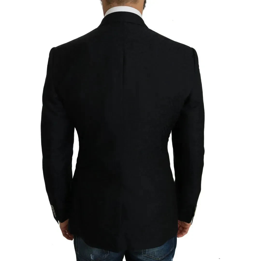 Dolce & Gabbana Blue Jacquard Slim Floral Jacket Blazer Dolce & Gabbana Black